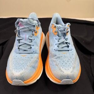 Hoka Athletic Shoes in Light Blue and Orange